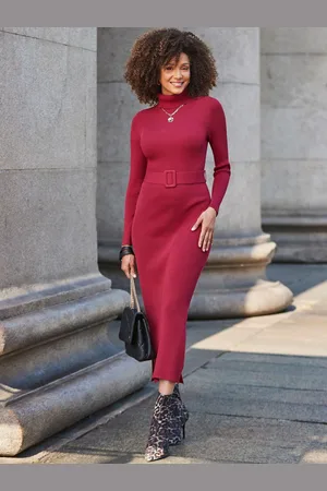Sosandar Belted Ribbed Knit Midi Dress AU 18
