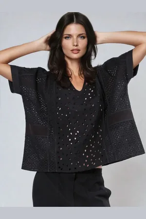 Religion Black Topaz Embroidery Anglais Blouse AU 6