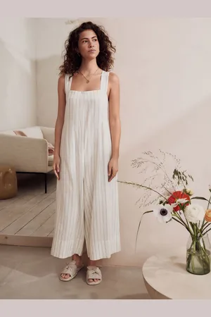 Next Neutral Stripe Linen Blend Jumpsuit AU 14