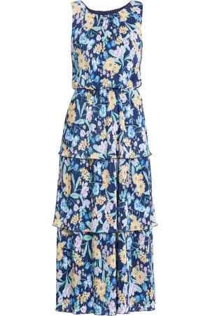 Gina Bacconi Floral Print Plisse Tier Dress AU 14