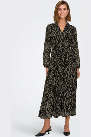 ONLY Long Sleeve Animal Print Belted Midaxi Shirt Dress AU 16