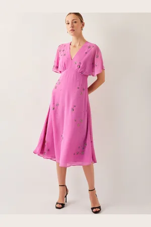 Monsoon Candice Embellished Flutter Sleeve Midi Dress AU 8