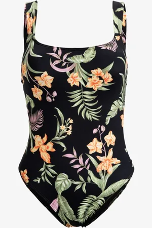 Roxy Black Floral Print One Piece Swimsuit large