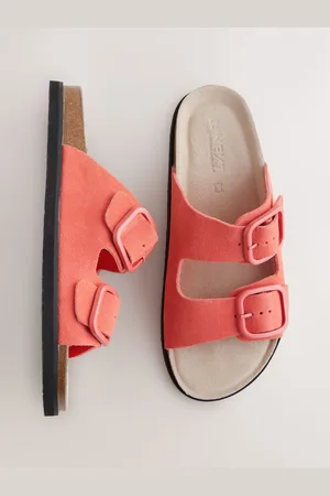 Next Coral Pink Suede Standard Fit Forever Comfort Double Strap Footbed Sandals AU 11 (EU 43)