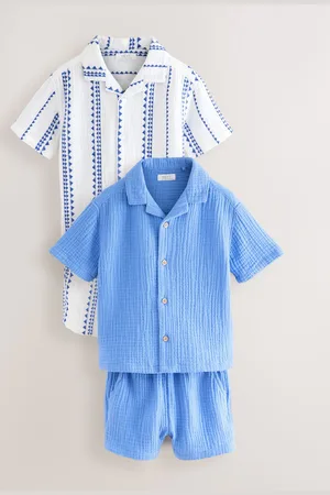 Next Shirt & Short Set 100% Cotton Short Sleeves Revere Collar Textured Shirt & Shorts Set (3mths-7yrs) 5