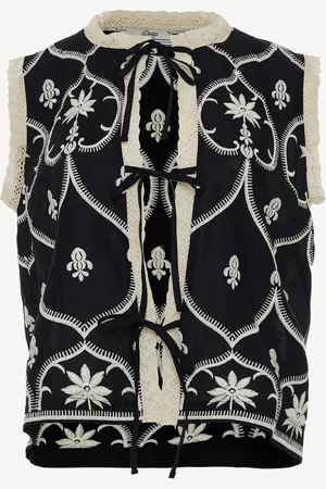 Devotion Twins Black CANNY Embroidered Tie front 100% Cotton Blouse S