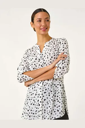 Roman White Spot Print V-Neck Button Blouse AU 20
