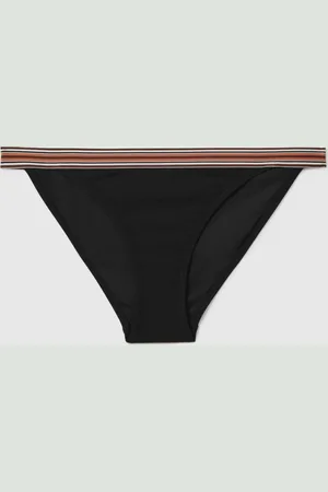 Reiss Black/Brown Yve Striped Waistband Bikini Bottoms AU 14