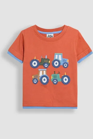 JoJo Maman Bébé Orange Tractor 100% Cotton Appliqué T-Shirt 5