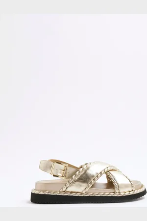 River Island Gold Wide Fit Cross Strap Sandals AU 9 (EU 40)