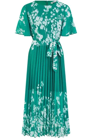 Yumi Mirror Floral Design Pleated Midi Dress AU 8