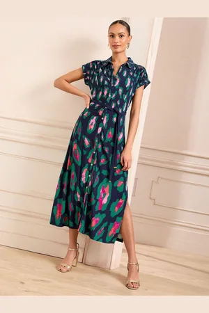 Love & Roses Printed Jersey Midi Shirt Dress AU 20