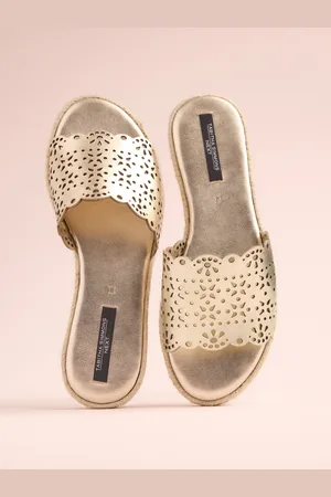 Next Gold Leather Tabitha Simmons x Darcy Leather Round Toe Laser Cut Espadrille Mules eu43uk9