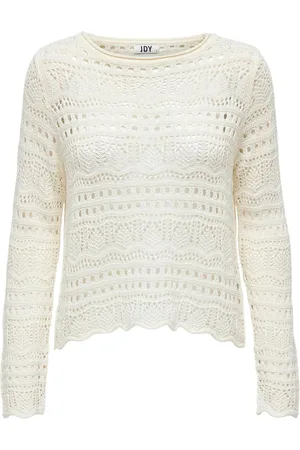JDY White Long Sleeve Knitted Crochet Boatneck Pullover Jumper AU 18