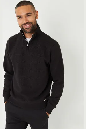 Threadbare Black Textured Quarter Zip Sweatshirt XL