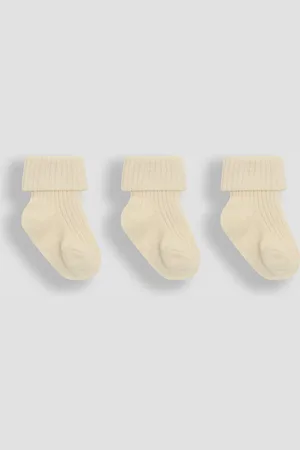 JoJo Maman Bébé Ecru Cream 3-Pack Ribbed Baby Socks Upto 6 Months (50