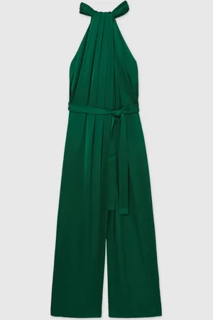 Reiss Green Rosin Satin Wide-Leg Draped Jumpsuit AU 6