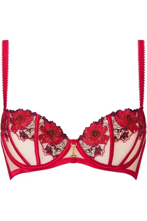 Ann Summers Red Caged Rose Floral Embroidery Non Pad Balcony Bra 34 A