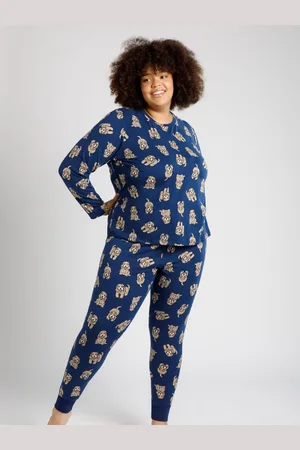 Chelsea Peers Blue Curve Cockapoo Print Crewneck Long Pyjama Set AU 28