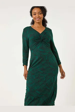 Roman Petite Leaf Print Twist Midi Dress AU 18