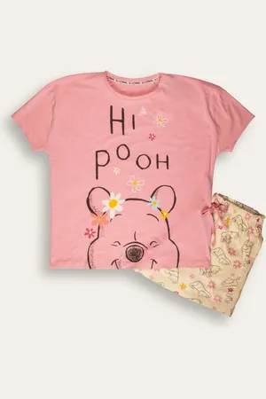 Brand Threads Black Pink and White Winnie The Pooh Short 100% Cotton Pyjama Set XL