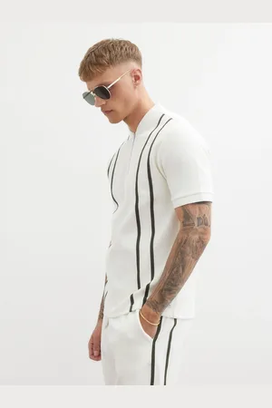 River Island Slim Fit Short Sleeve Tape Baseball Polo Shirt small