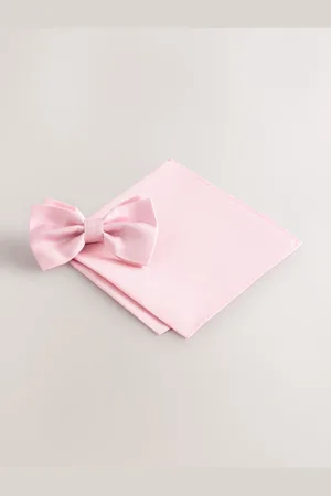Next Pink Silk Bow Tie With Pocket Square One