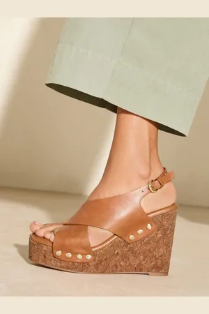 Friends Like These Brown Millie Mackintosh Cross Strap Comfort Faux Leather Wedge Clog Sandals AU 6 (EU 37)