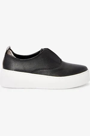 Next Black/White Slip On Signature Forever Comfort Leather Chunky Wedge Platform Trainers AU 5.5 (EU 36)