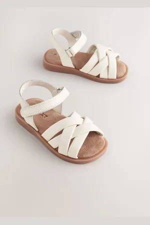 Next White Wide Fit (G) Leather Woven Sandals With Touch Fastening AU 3 (EU 19)