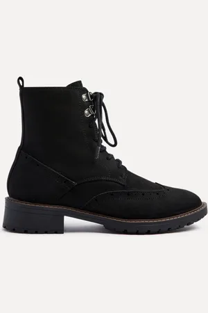 Linzi Black Suede Ashleigh Lace Up Biker Boots AU 8 (EU 39)