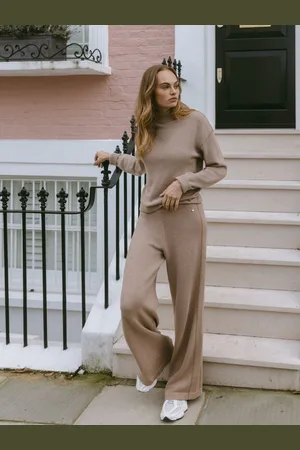 Chelsea Peers Nude Cashmere Blend Knitted Wide Leg Joggers AU 14