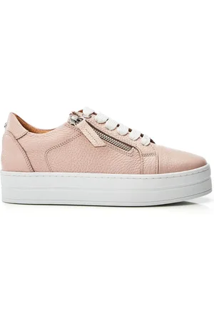 Moda In Pelle Natural Abbiy Chunky Slab Sole Side Zip Leather Lace Up Trainers AU 6 (EU 37)