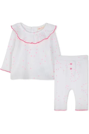 Billieblush Baby Heart Print White Top & Leggings Set With Frill Neckline 18 Months (86cm)