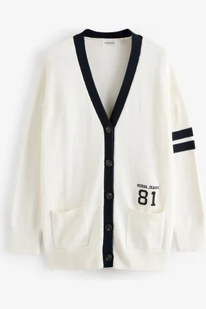 Guess Cream 100% Cotton Varsity Knitted Cardigan XS