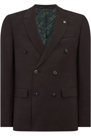 Remus Black Double Breasted Slim Fit Double-Breasted Linen-Blend Suit Jacket 38r