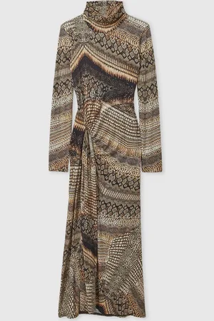 Reiss Naomi Snake-Print Draped Midi Dress M