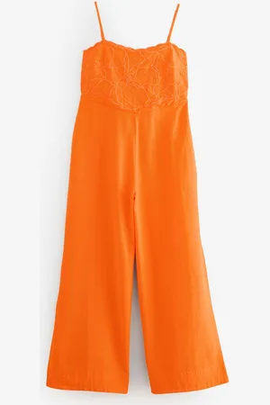 Next Orange Cornelli Wide Leg Jumpsuit With Linen AU 4 Petite