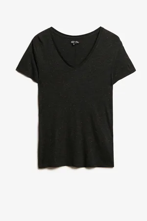 Superdry Black Metallic Studios Slub Embroidered V-Neck Relaxed T-Shirt AU 16