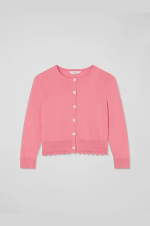 LK Bennett Pink Vanessa Desert Rose Crew Neck Pointelle Detail 100% Cotton Cardigan M