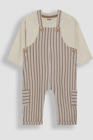 JoJo Maman Bébé Stone Stripe 100% Cotton Dungarees & Top Set 12