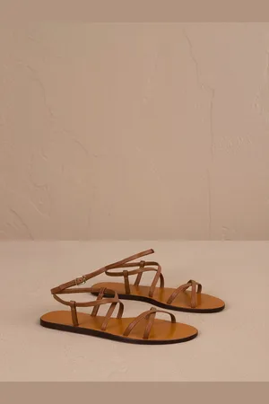 MANEBI Leather Ankle Strap Tan Brown Sandals eu37uk4