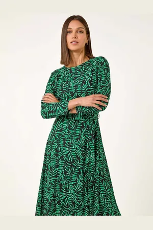 Roman Leaf Print Stretch Belted Dress AU 10