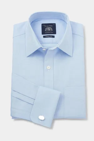 SAVILE ROW The Classic Fit Herringbone Double Cuff Formal 100% Cotton Shirt AU 43 Regular
