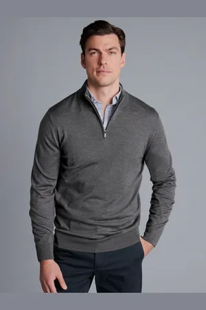Charles Tyrwhitt Grey Pure Merino Quarter Zip Jumper XXL