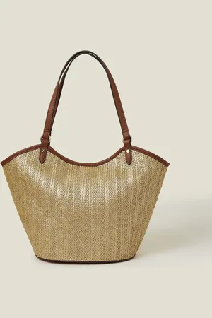 Accessorize Gold Metallic Raffia Shopper Bag One