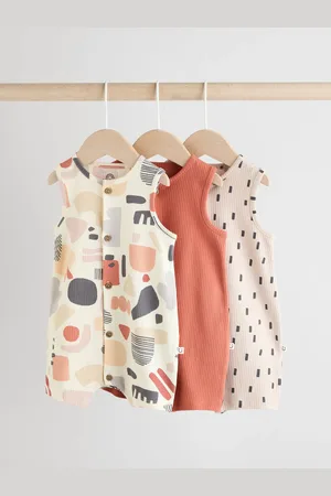 Next Neutral Baby 100% Cotton Vest Rompers 3 Pack Up to 3 Months (62cm)