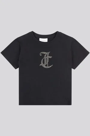 Juicy Couture Black Girls Tonal Diamante Fitted 100% Cotton T-Shirt 12