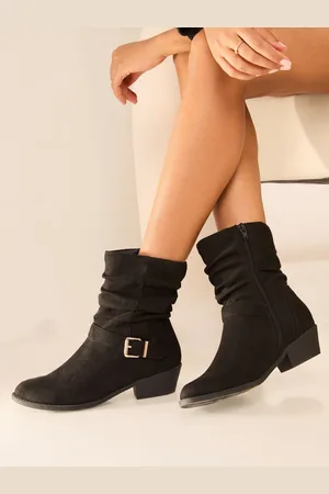Lipsy London Black Regular Fit Flat Faux Suede Buckle ruched Ankle Boot AU 5 (EU 36)