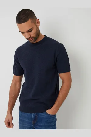 Threadbare Navy Textured Front Knitted T-Shirt M